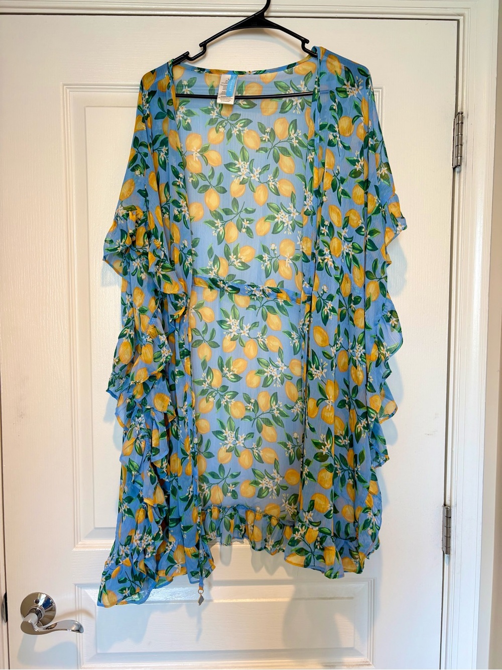 Draper James Sky Blue Lemon-Print Ruffle Swim Cover-up